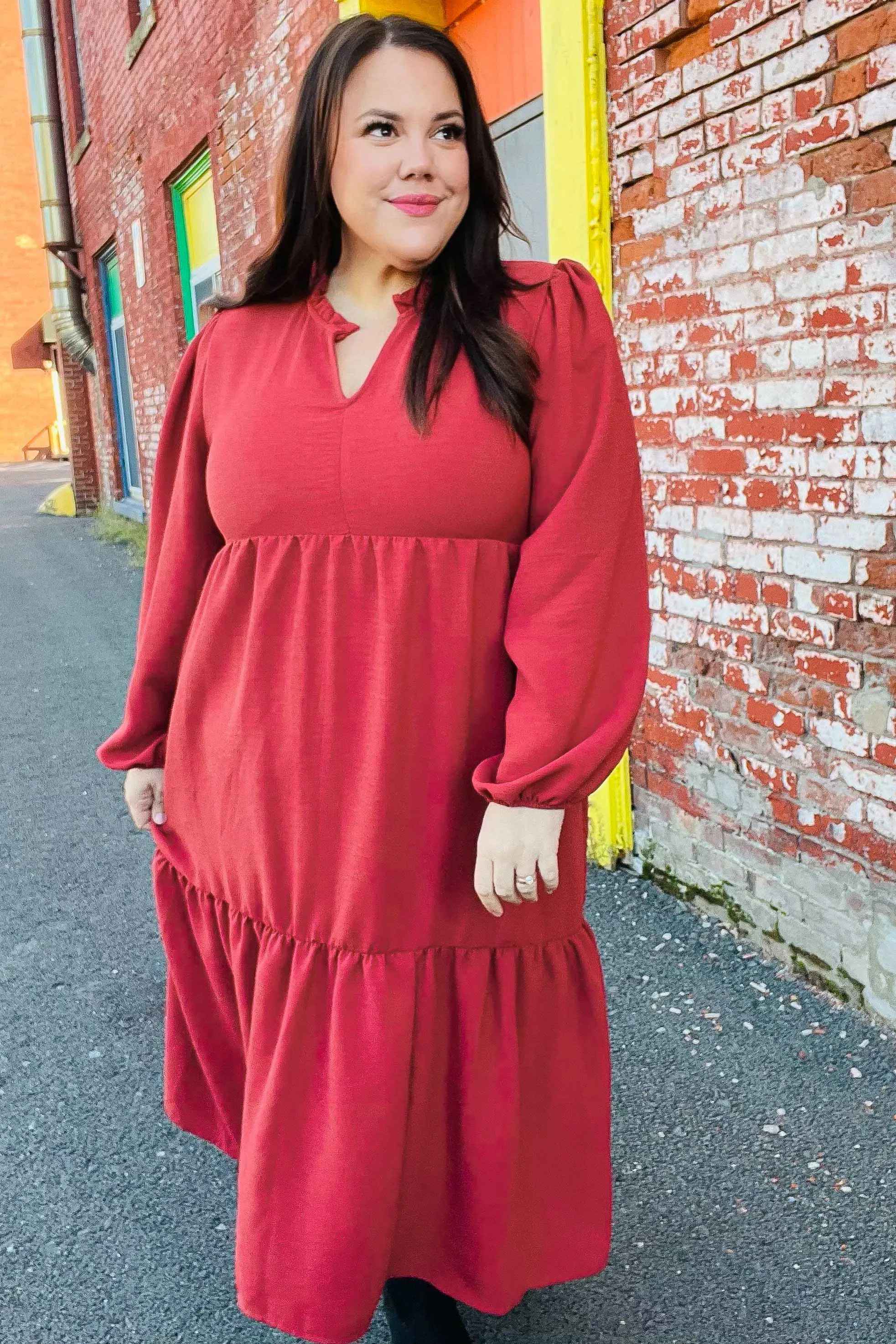Lock Eyes Spice Notched Neck Frill Hem Tiered Maxi Dress sold by Roxie’s Picks product image thumbnail 4