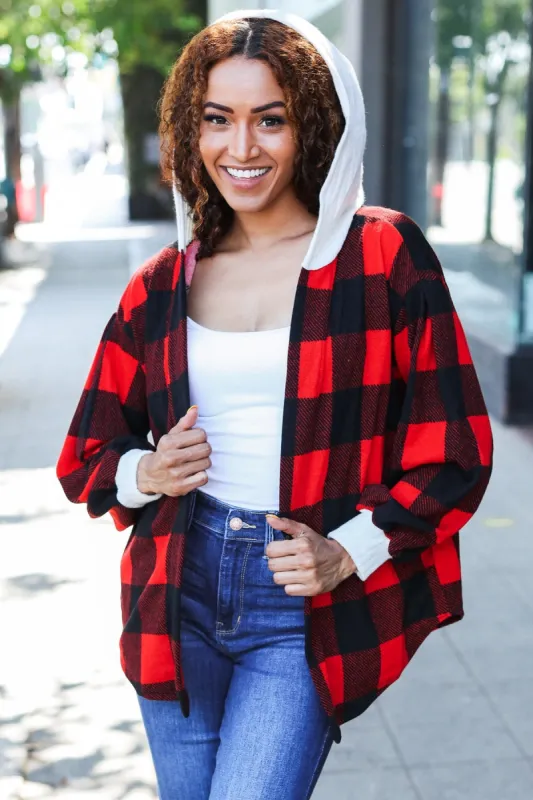 Stepping Out Red Buffalo Plaid Ribbed Hooded Sweater sold by Roxie’s Picks