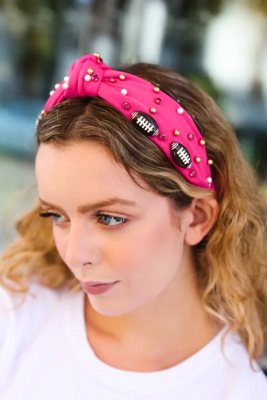 Fuchsia Stone & Gem Football Embellished Top Knot Headband sold by Roxie’s Picks