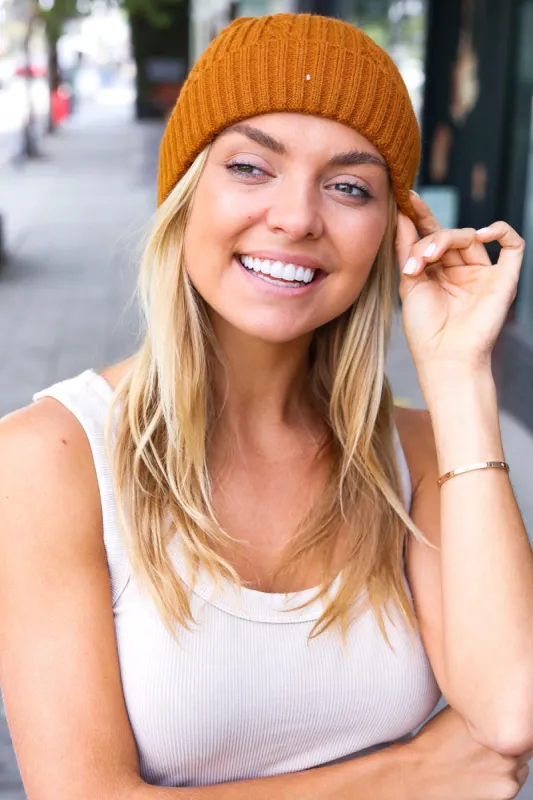 Mustard Cable Knit Beanie sold by Roxie’s Picks