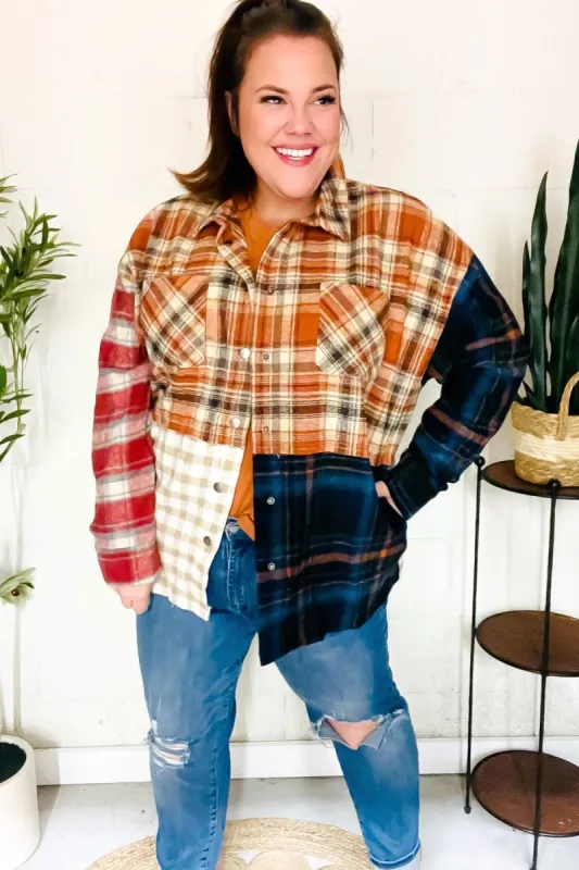 Catch Glances Muticolor Plaid Color Block Snap Button Shacket sold by Roxie’s Picks