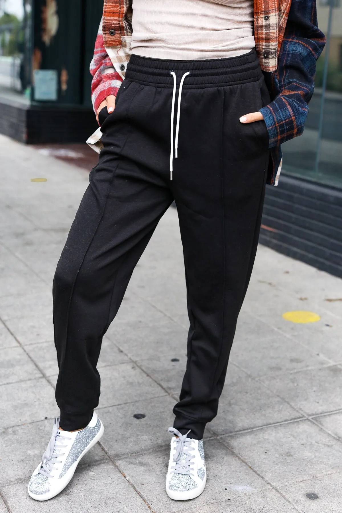 Black Scuba Knit Front Seam Sweatpants sold by Roxie’s Picks