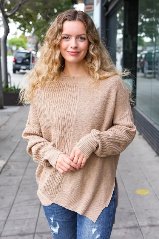 Autumn Vibes Taupe Asymmetrical Knit Sweater sold by Roxie’s Picks