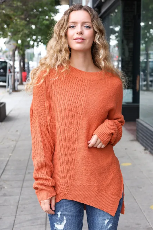 Autumn Vibes Pumpkin Asymmetrical Knit Sweater sold by Roxie’s Picks