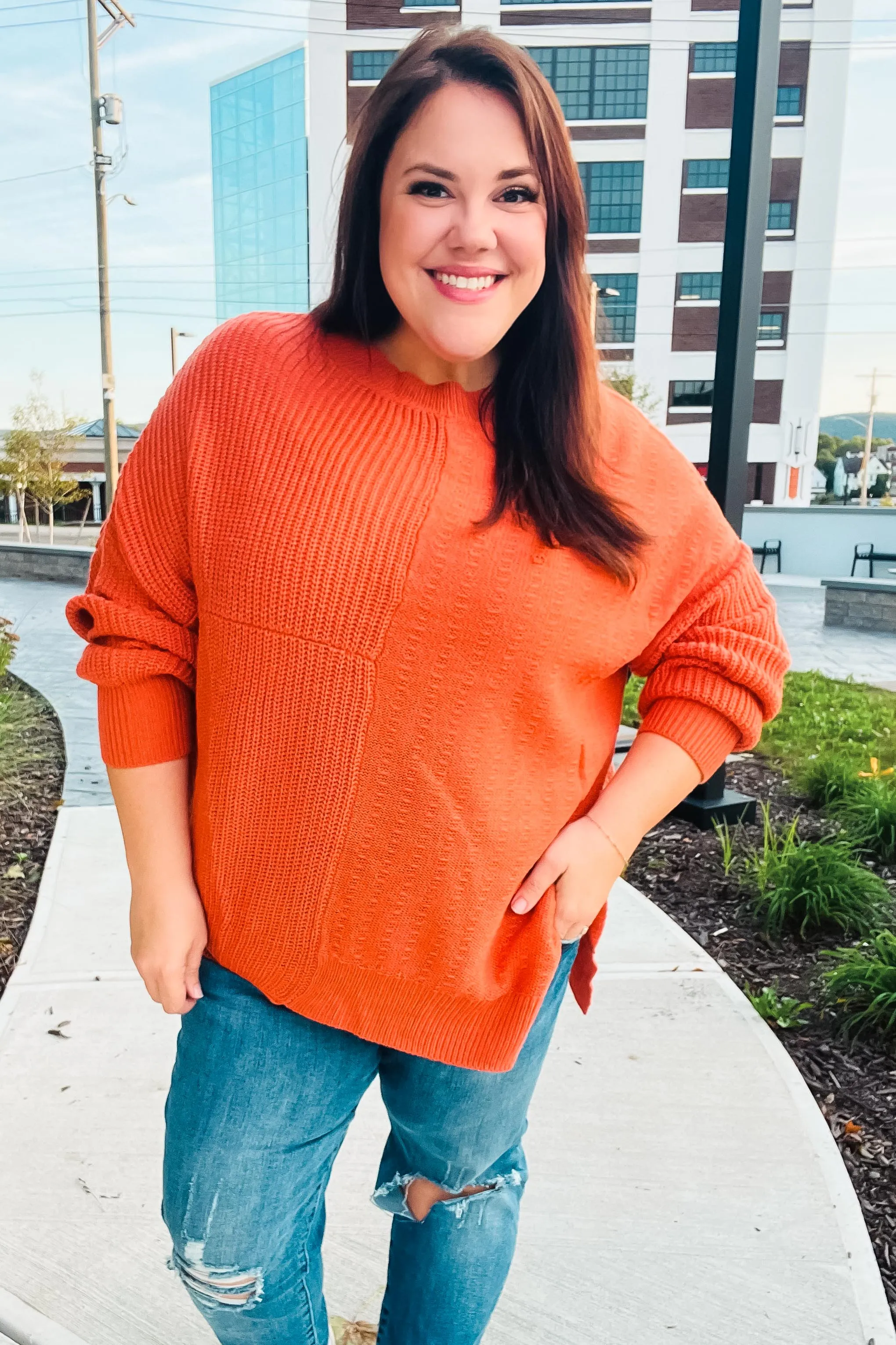 Autumn Vibes Pumpkin Asymmetrical Knit Sweater sold by Roxie’s Picks product image thumbnail 2