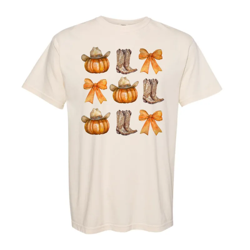 Comfort Colors Boot, Bow and Pumpkin Tee Tshirt sold by Roxie’s Picks
