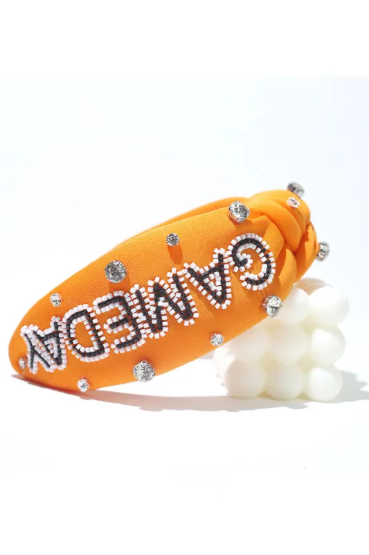 Orange Jeweled & Beaded Gameday Top Knot Headband sold by Roxie’s Picks
