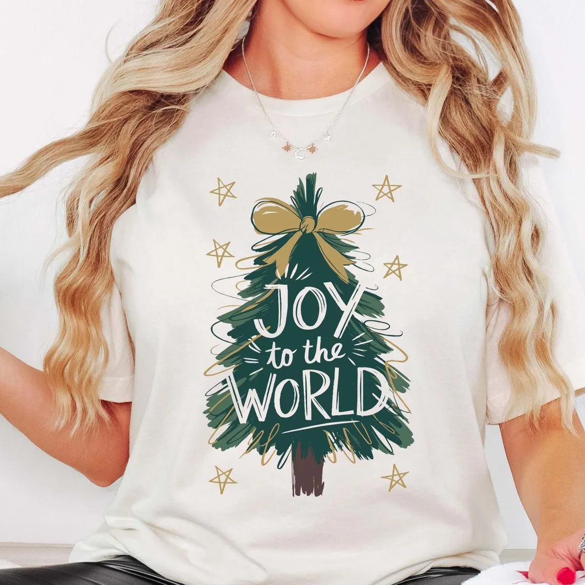 Joy To The World Tree Bella Graphic Tee sold by Roxie’s Picks product image thumbnail 3