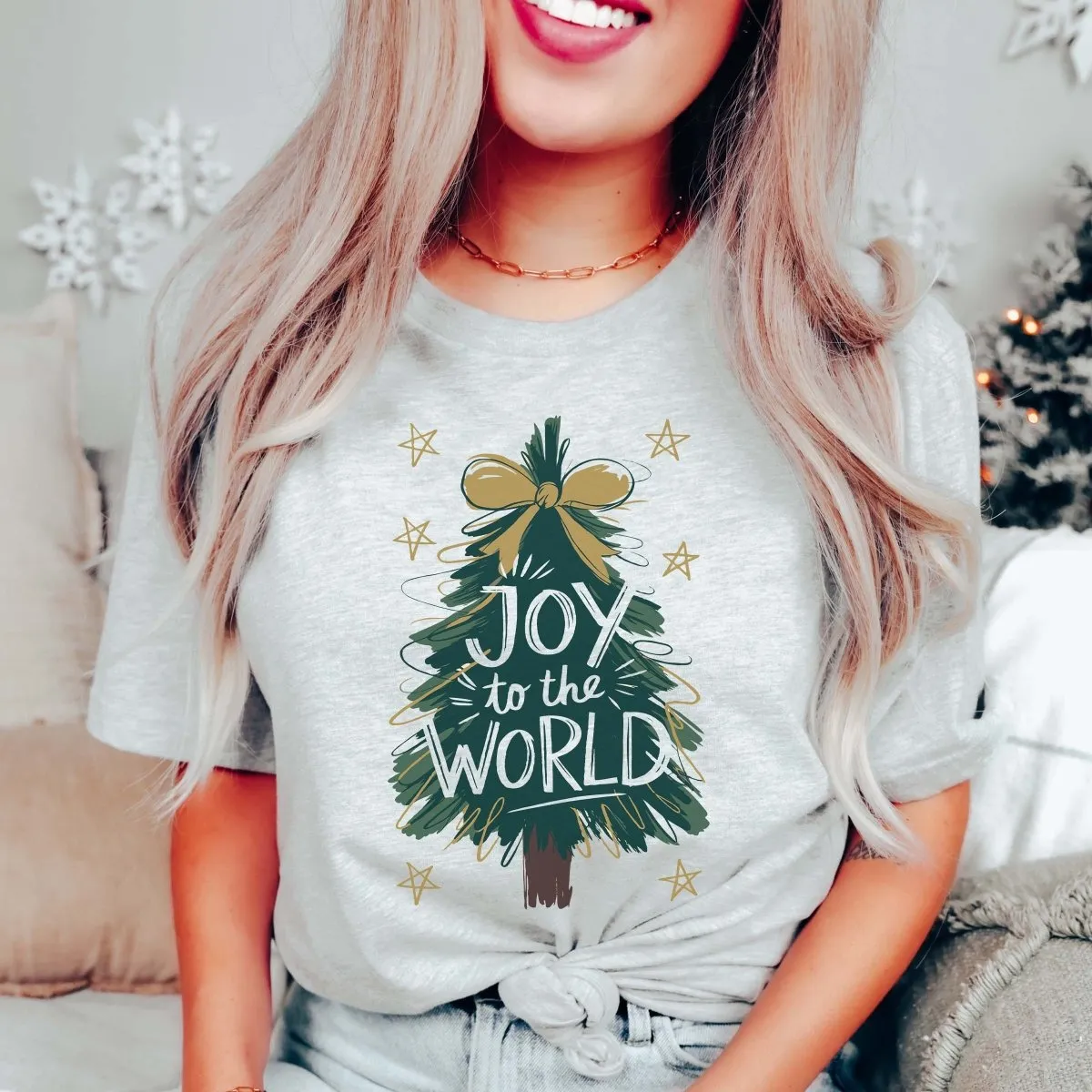 Joy To The World Tree Bella Graphic Tee sold by Roxie’s Picks product image thumbnail 4