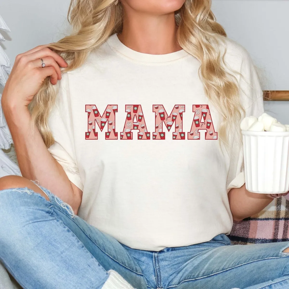 Mama Christmas Coffee Cups Comfort Color Graphic Tee sold by Roxie’s Picks product image thumbnail 3