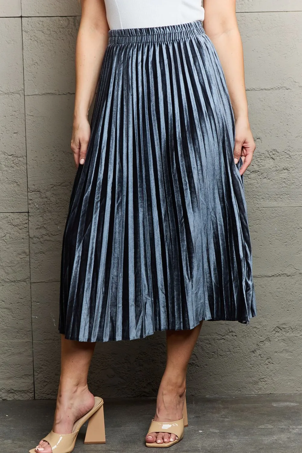 Cloudy Blue Accordion Pleated Flowy Midi Skirt sold by Roxie’s Picks product image thumbnail 3