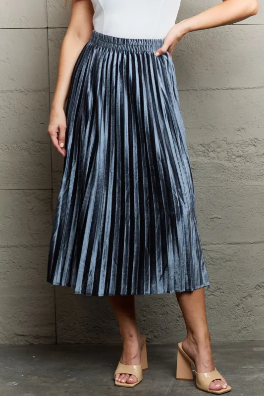 Cloudy Blue Accordion Pleated Flowy Midi Skirt sold by Roxie’s Picks