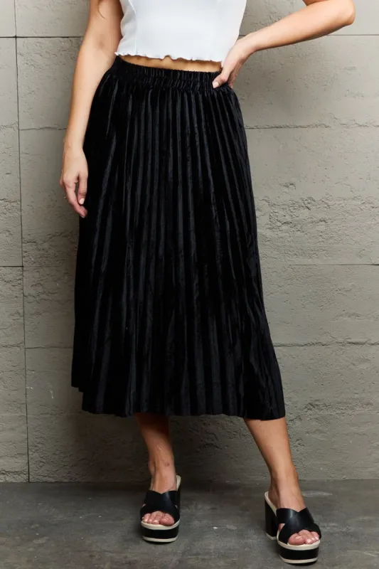 Black Accordion Pleated Flowy Midi Skirt sold by Roxie’s Picks