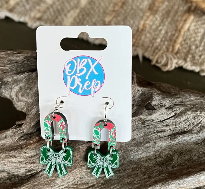 Christmas Red and Green Bow Coquette Dangle Earrings sold by Roxie’s Picks