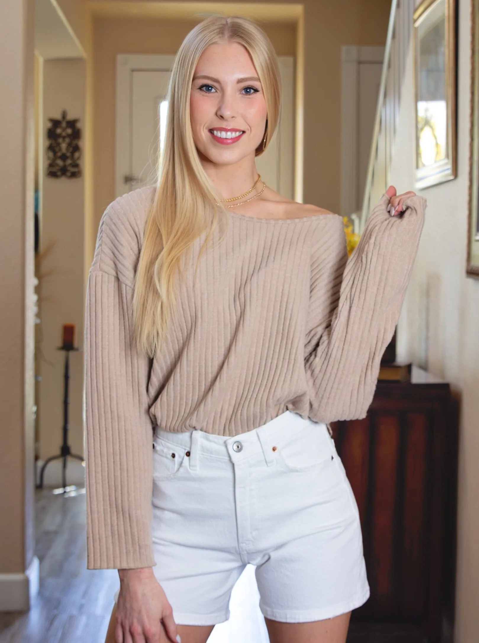 Casual Knit Long Sleeve Drop Shoulder Top sold by Roxie’s Picks