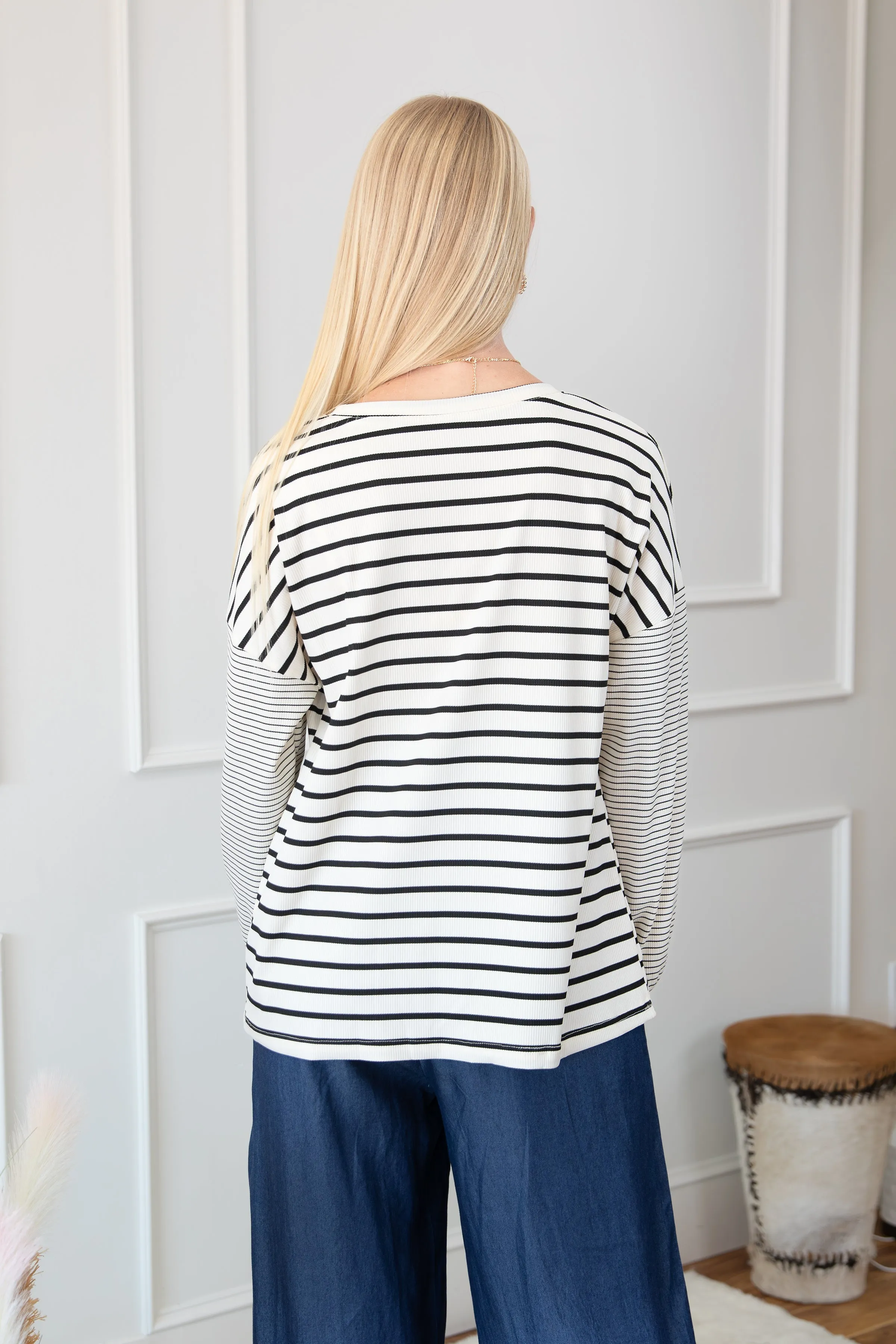 Striped Patchwork Loose Long Sleeve Tee sold by Roxie’s Picks product image thumbnail 2