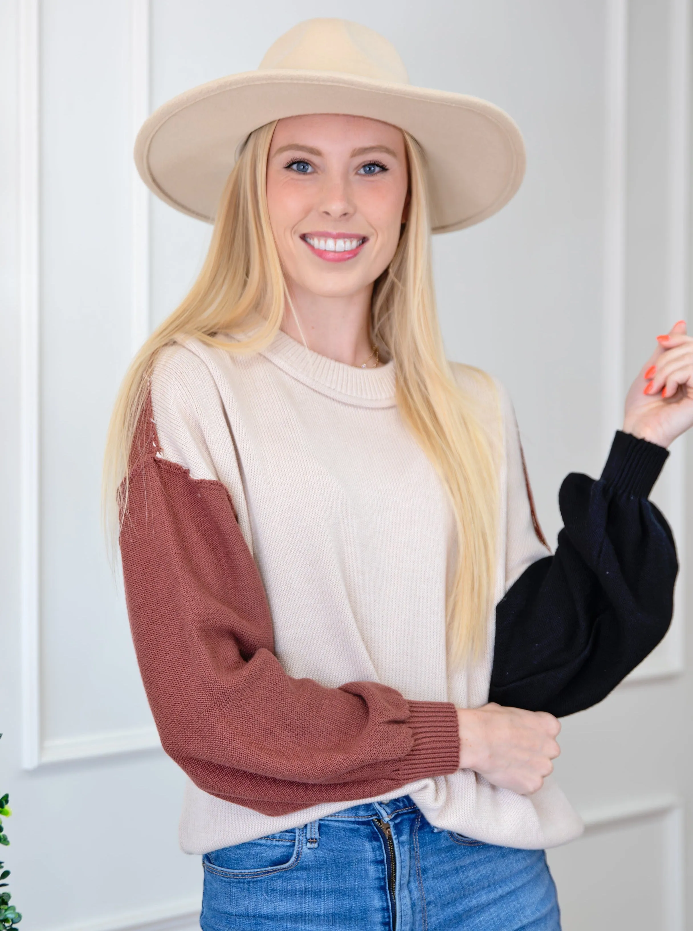 Colorblock Bishop Sleeve Ribbed Trim Sweater sold by Roxie’s Picks product image thumbnail 3