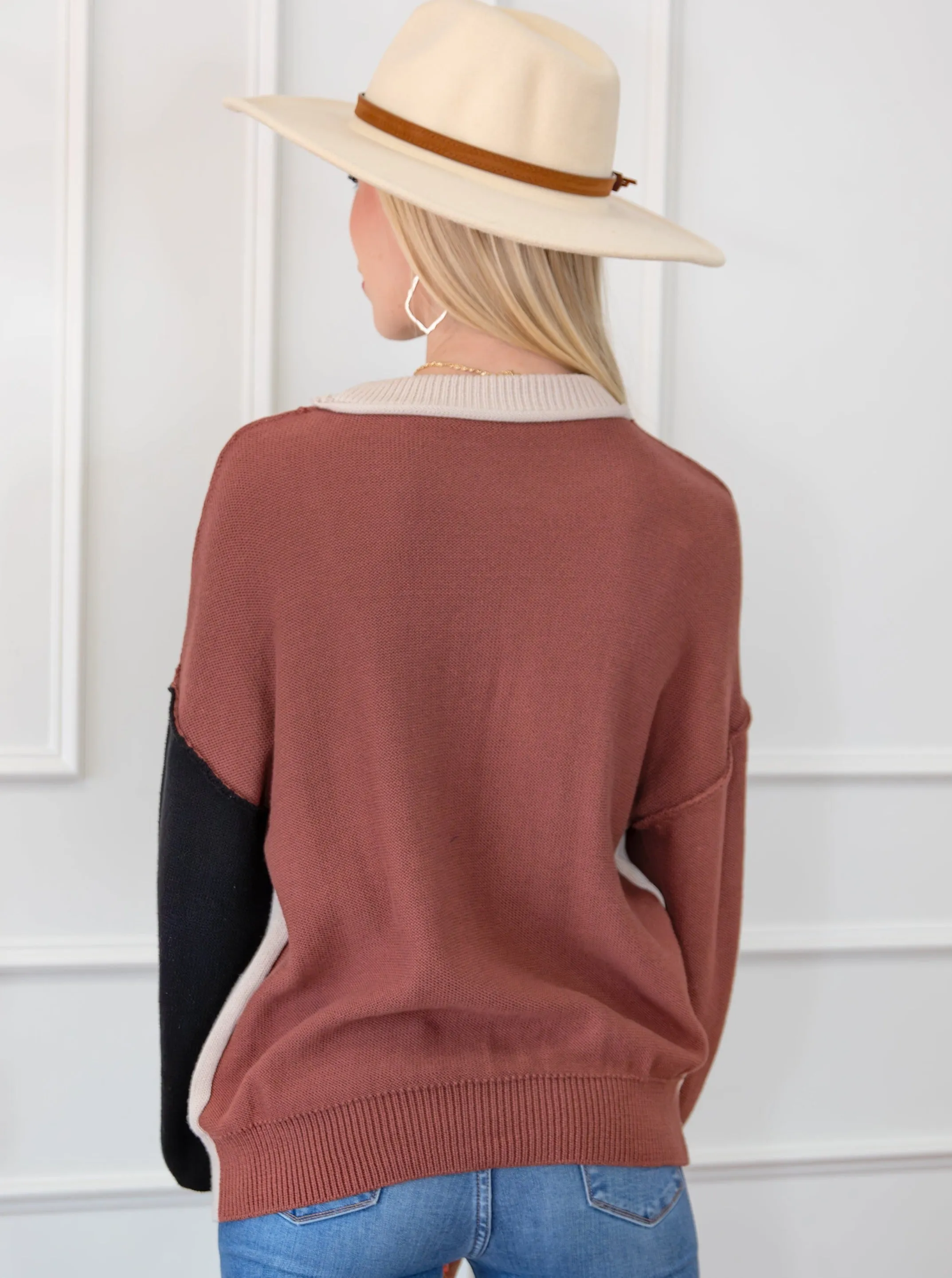 Colorblock Bishop Sleeve Ribbed Trim Sweater sold by Roxie’s Picks product image thumbnail 2