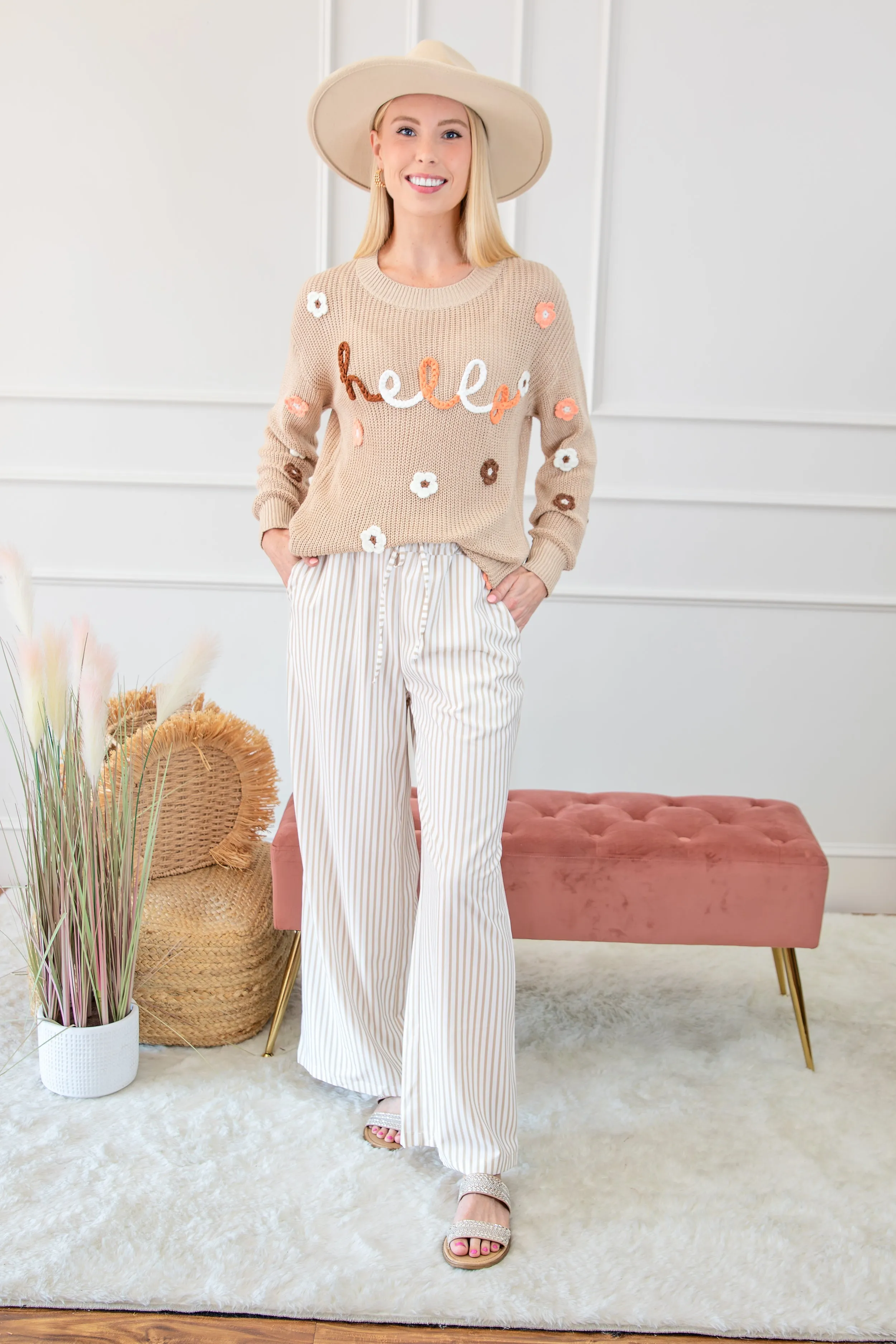 Hello Floral Embroidered Knit Loose Sweater sold by Roxie’s Picks product image thumbnail 5