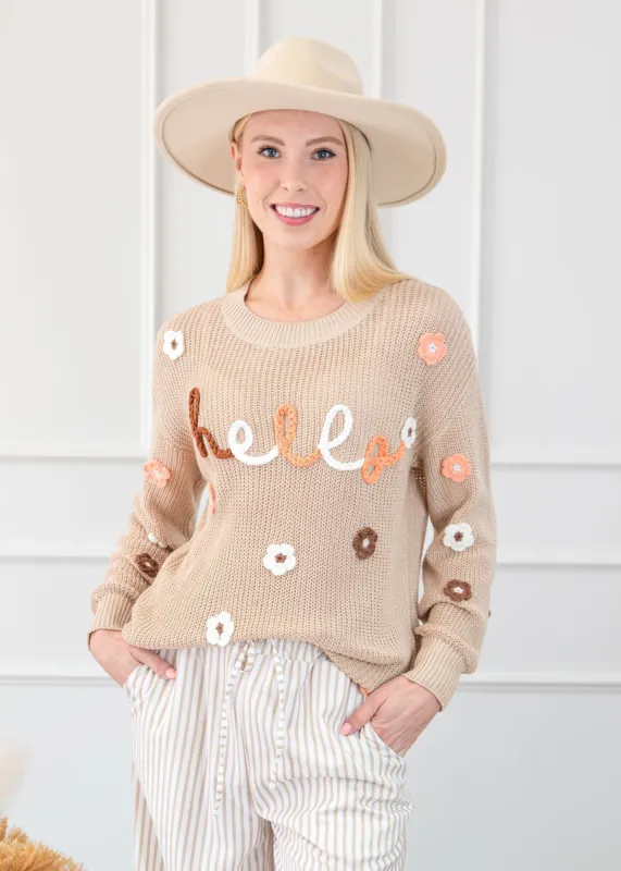Hello Floral Embroidered Knit Loose Sweater sold by Roxie’s Picks