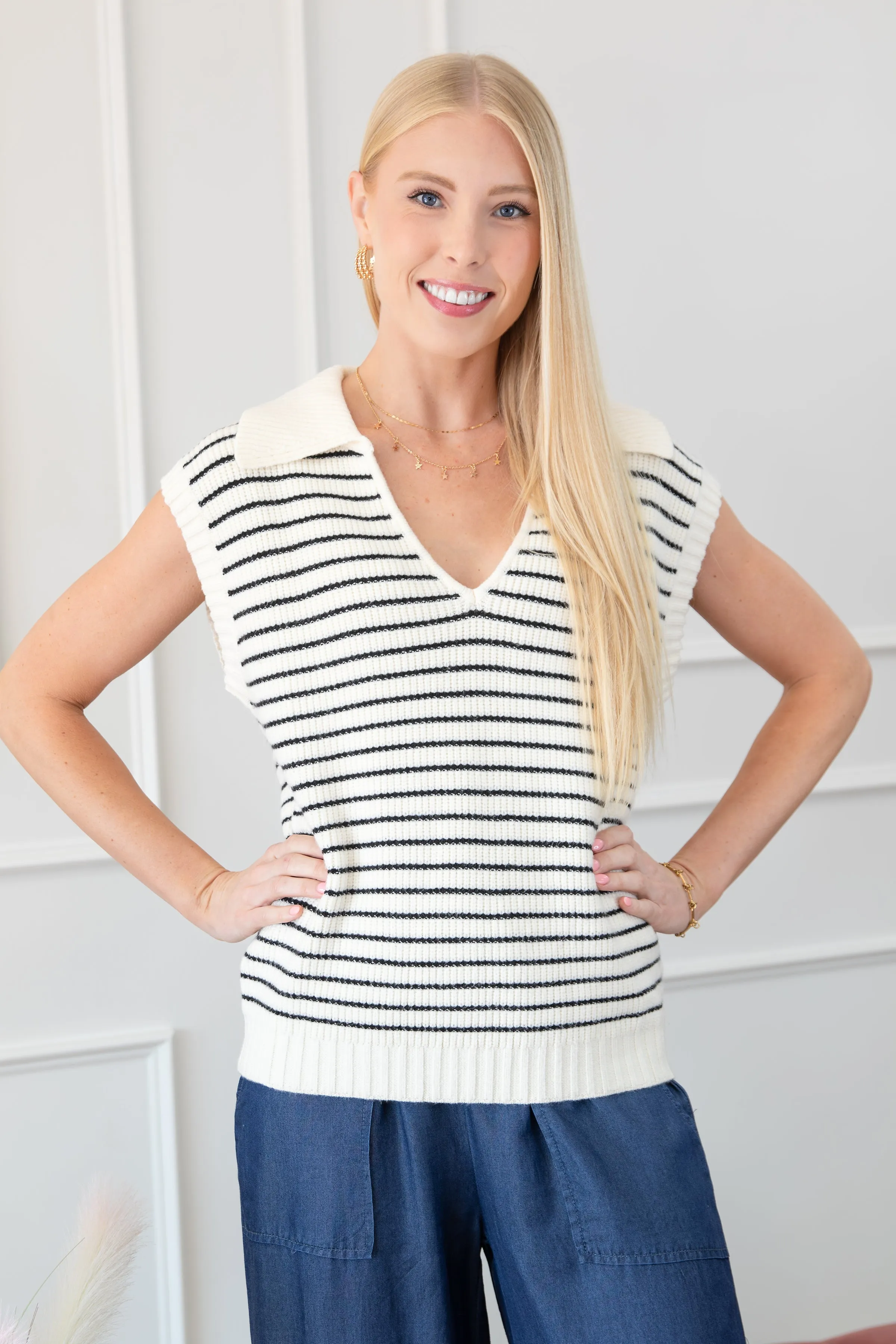 Stripe V-Neck Sweater Vest sold by Roxie’s Picks product image thumbnail 5