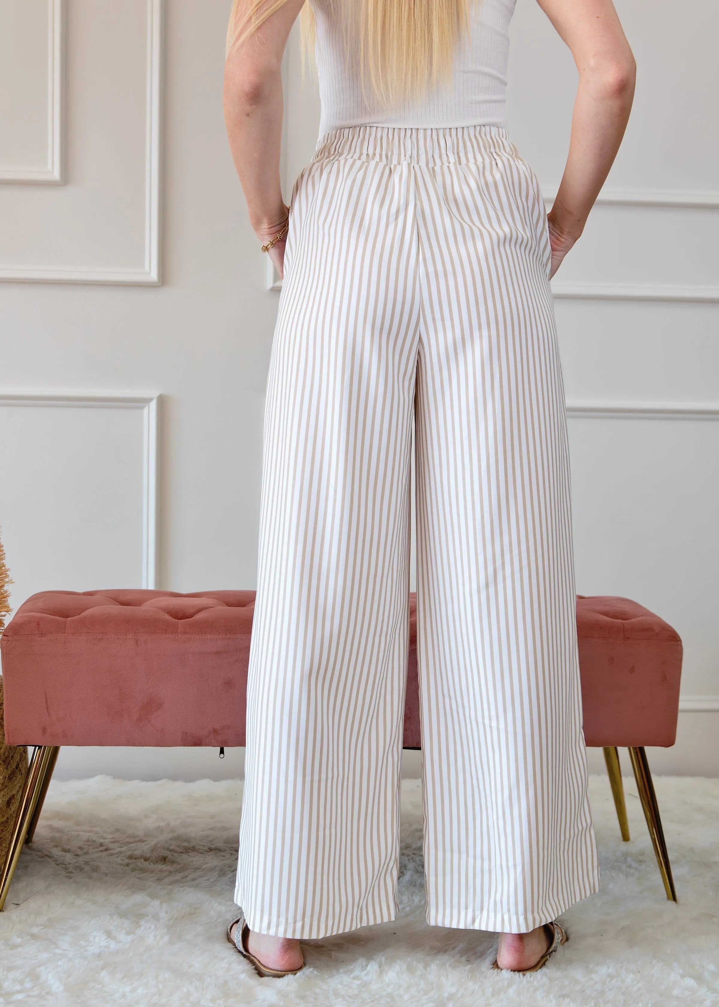 Stripe Wide Leg Adjustable Drawstring Waist Pants sold by Roxie’s Picks product image thumbnail 3
