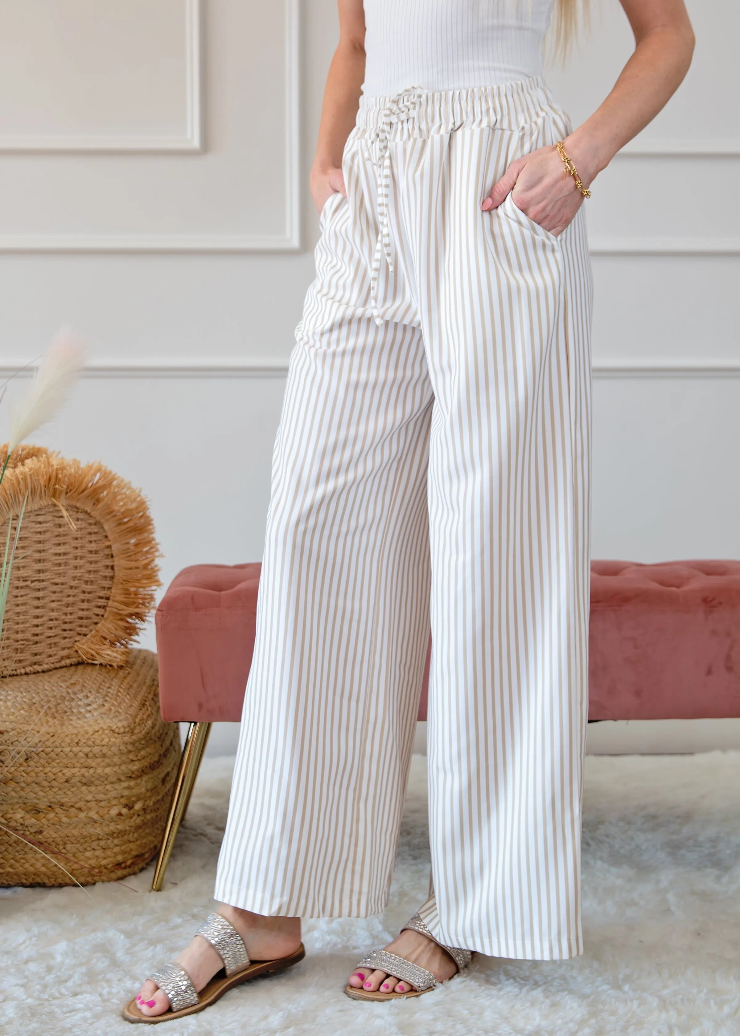 Stripe Wide Leg Adjustable Drawstring Waist Pants sold by Roxie’s Picks product image thumbnail 4