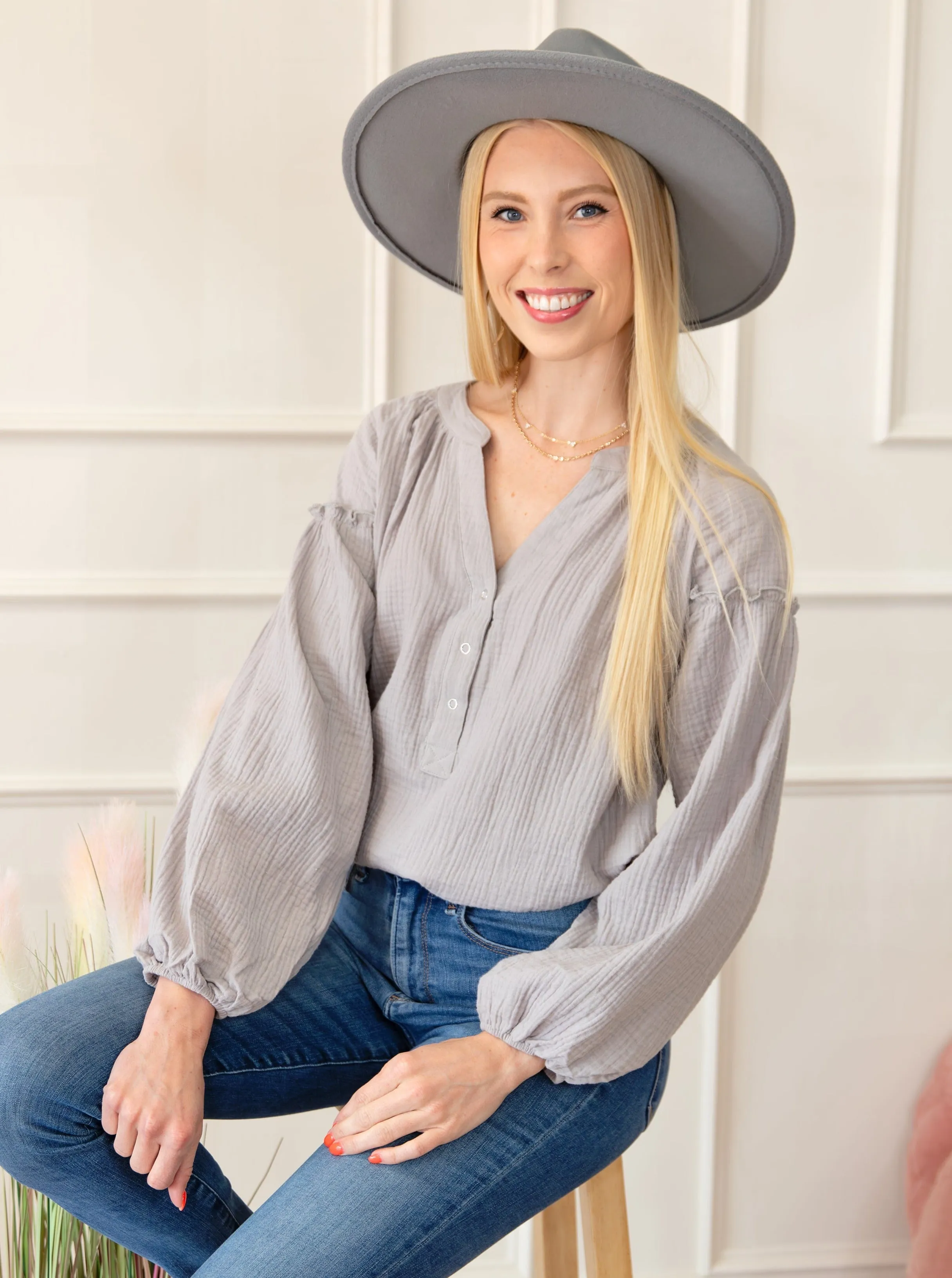 Balloon Sleeve Crinkled Top sold by Roxie’s Picks