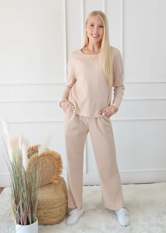 Textured Long Sleeve Tops and Pants Lounge Set sold by Roxie’s Picks