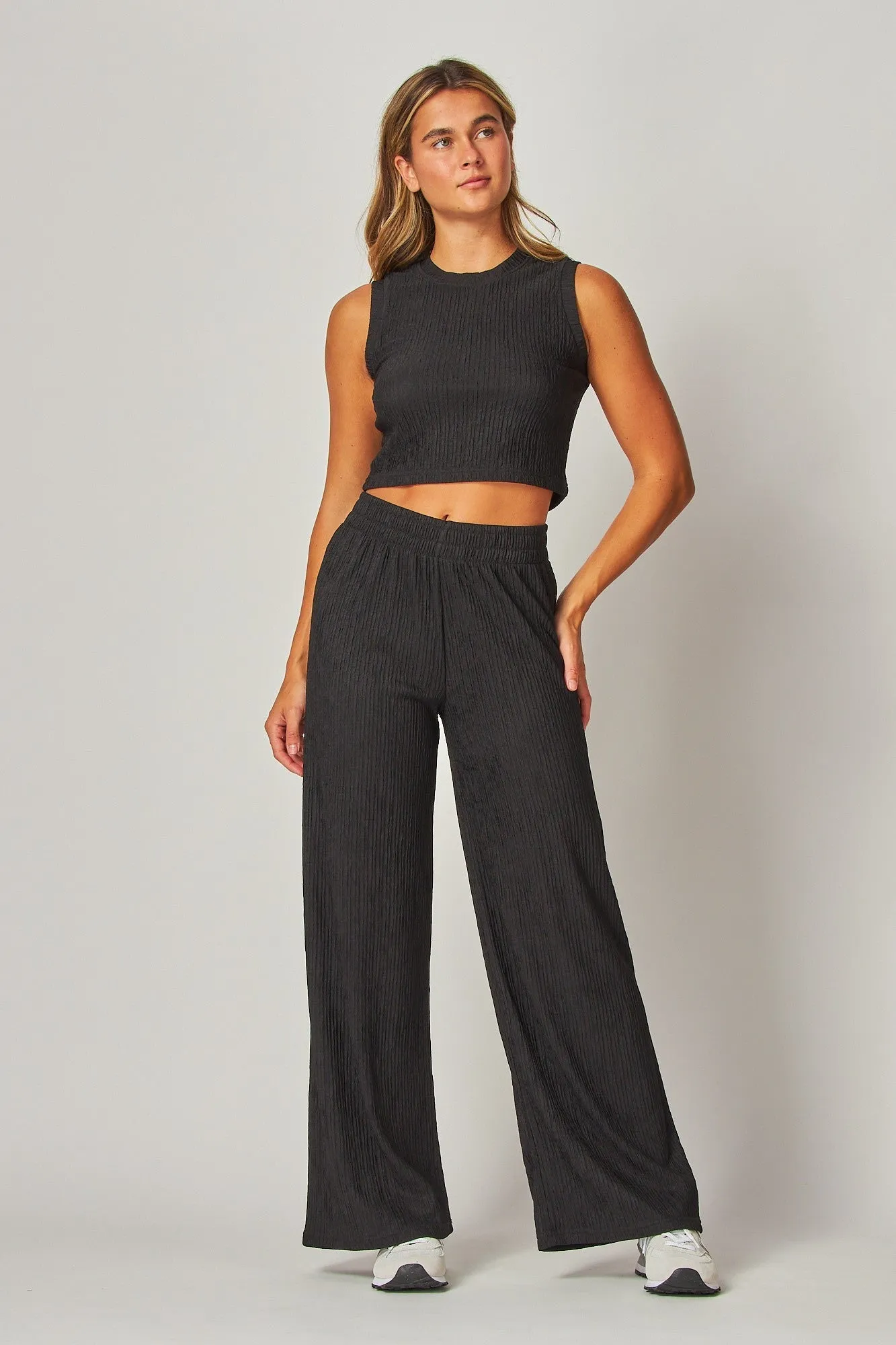 Crinkle Textured Cropped Top 2pc Loungewear Set sold by Roxie’s Picks