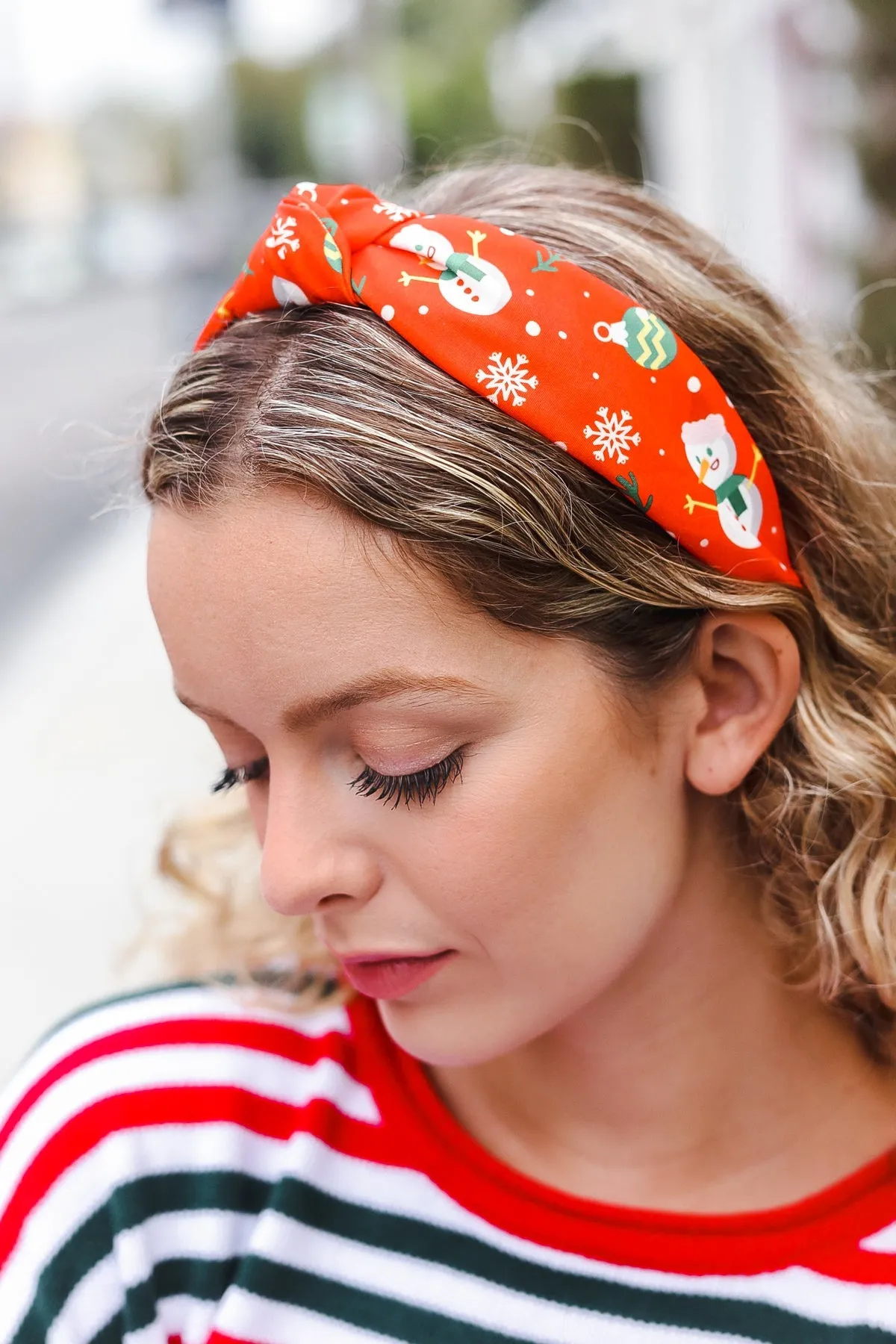 Red Snowman Christmas Top Knot Headband sold by Roxie’s Picks