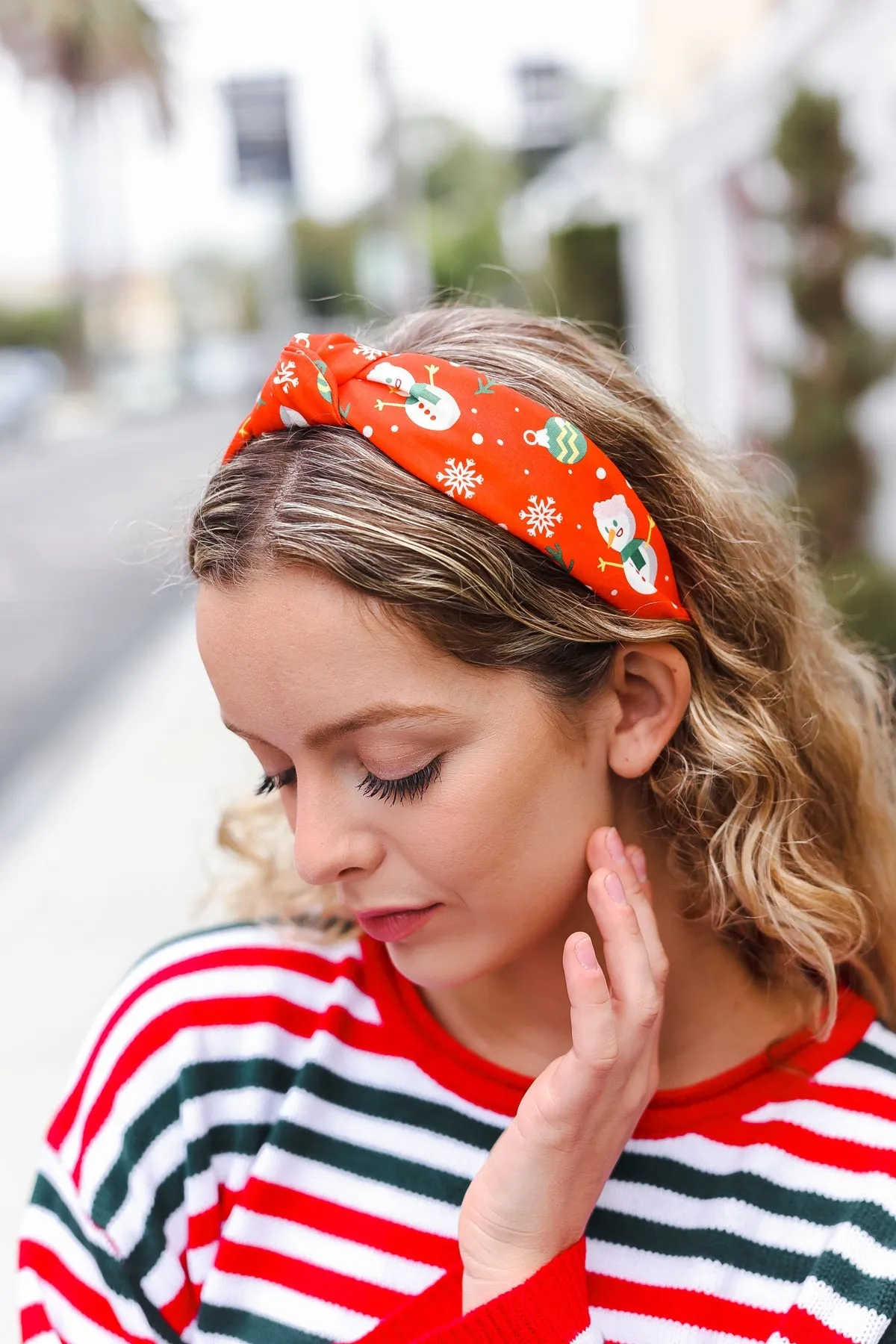 Red Snowman Christmas Top Knot Headband sold by Roxie’s Picks product image thumbnail 3