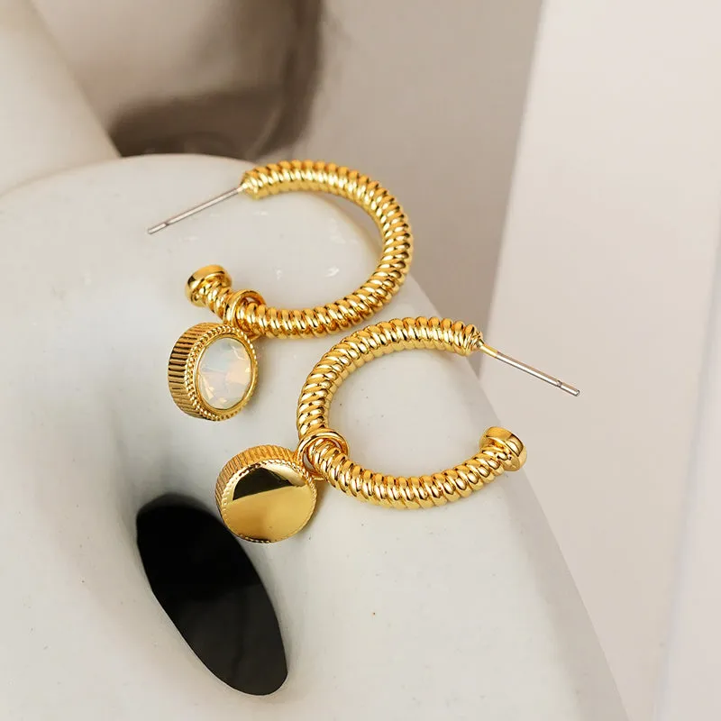 Rope Cat's Eye Stone C-Hoop Earrings sold by Roxie’s Picks product image thumbnail 4