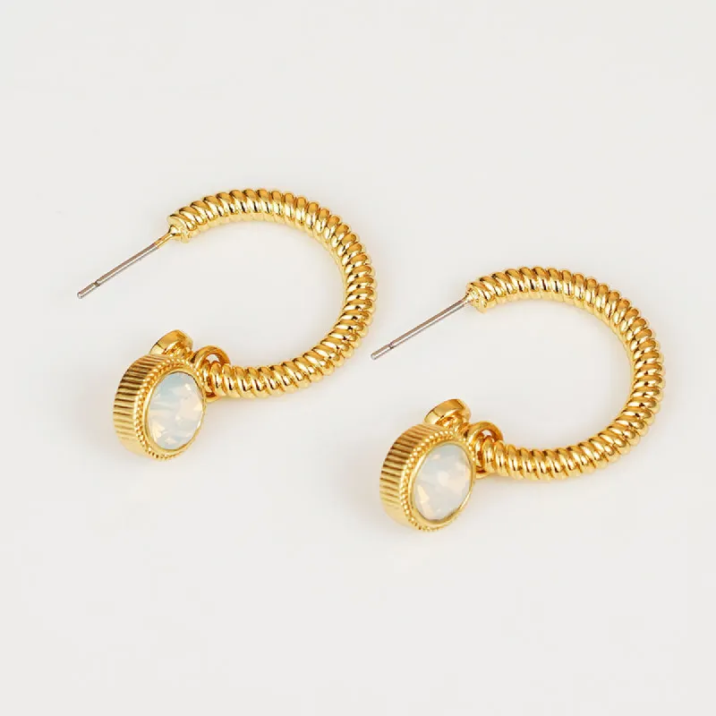 Rope Cat's Eye Stone C-Hoop Earrings made by Roxie’s Picks