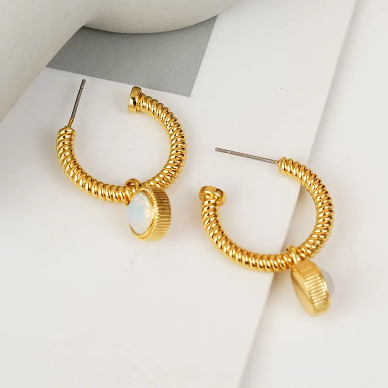 Rope Cat's Eye Stone C-Hoop Earrings sold by Roxie’s Picks product image thumbnail 5