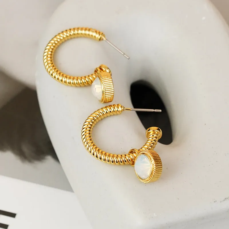 Rope Cat's Eye Stone C-Hoop Earrings sold by Roxie’s Picks product image thumbnail 3