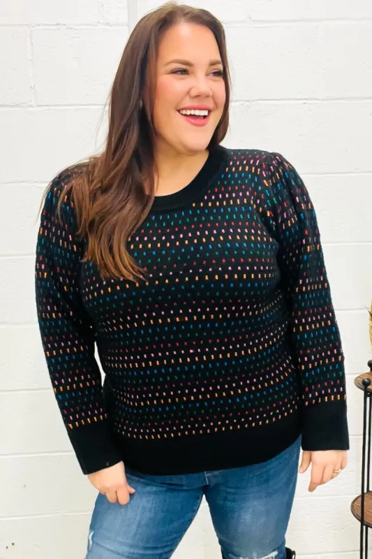 Spread Joy Black & Multicolor Jacquard Knit Sweater sold by Roxie’s Picks