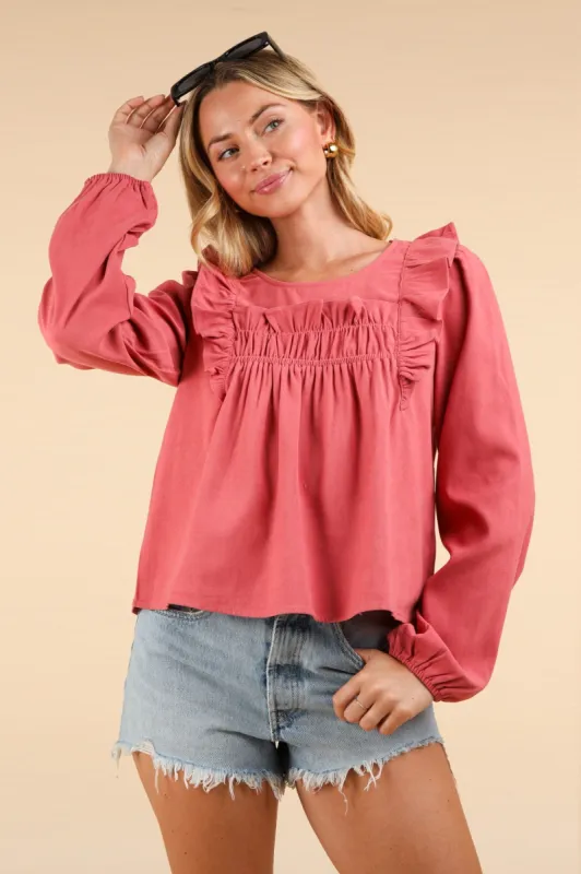 Casual Ruffle Shoulder Woven Blouse Top sold by Roxie’s Picks