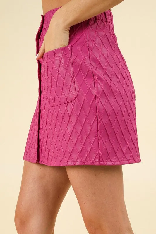 Button Down Textured Vegan Faux Leather Mini Skirt sold by Roxie’s Picks product image thumbnail 2