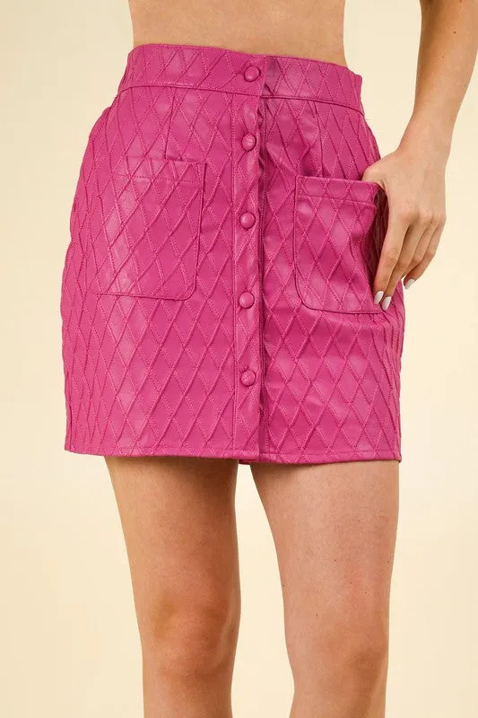 Button Down Textured Vegan Faux Leather Mini Skirt sold by Roxie’s Picks