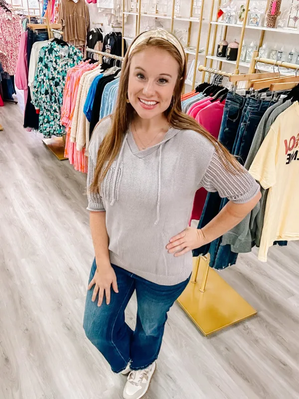 GRAY HOODED SHORT SLEEVE TOP sold by Roxie’s Picks