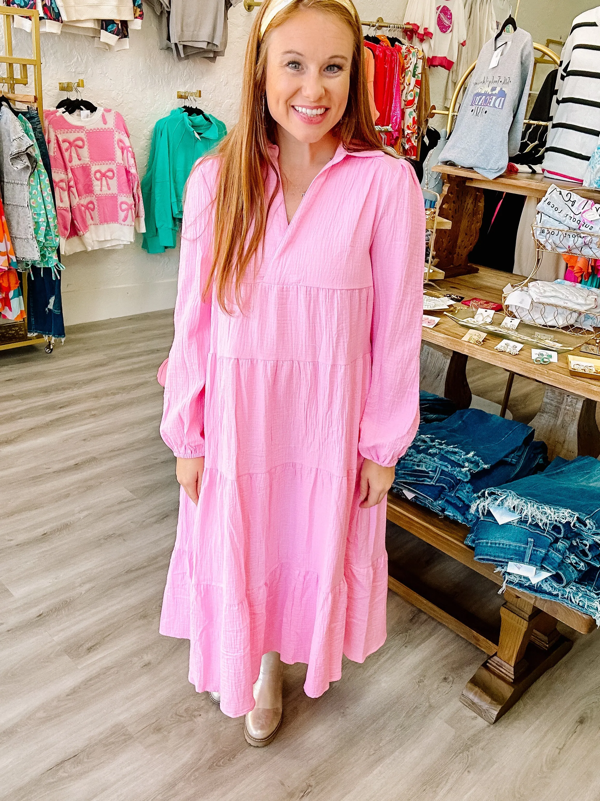 BUBBLE GUM PINK MAXI GAUZE DRESS sold by Roxie’s Picks