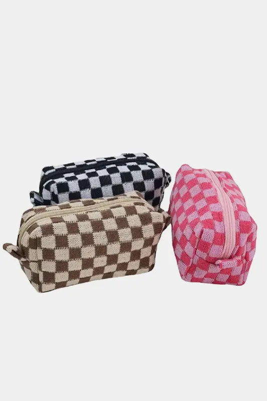 Checkered Pattern Knitted Cosmetic Pouch sold by Roxie’s Picks