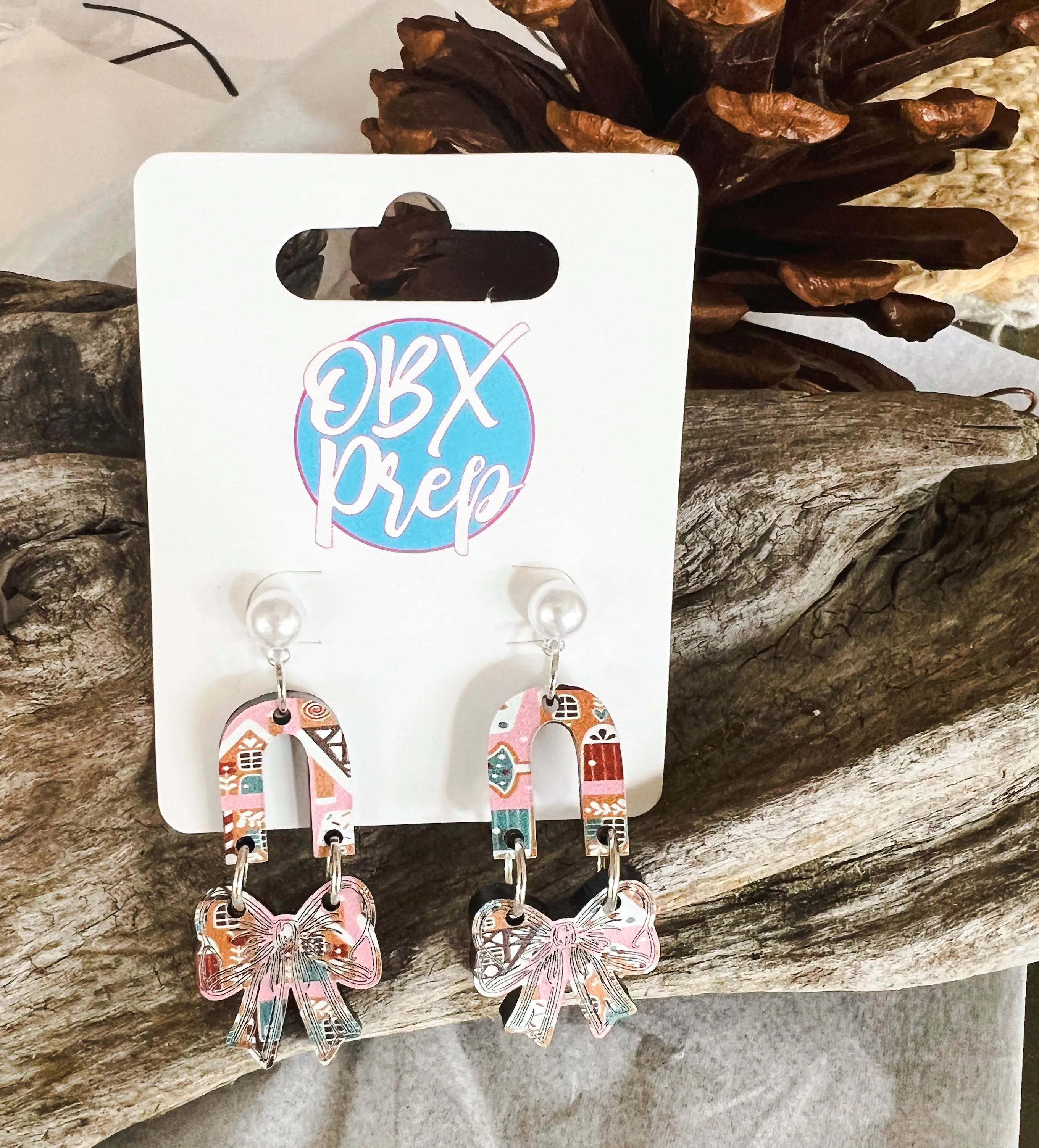 Pink Gingerbread House Coquette Bow Dangle Earrings sold by Roxie’s Picks product image thumbnail 3
