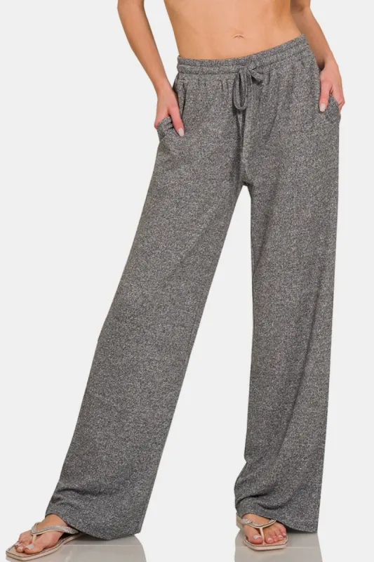 Zenana Drawstring Wide Leg Pants with Side Pockets sold by Roxie’s Picks
