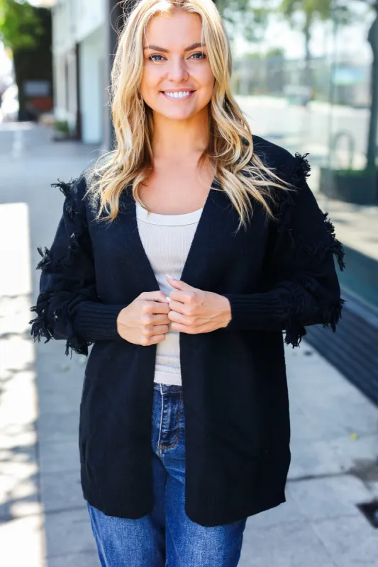 Beautiful You Black Fringe Detail Knit Cardigan sold by Roxie’s Picks