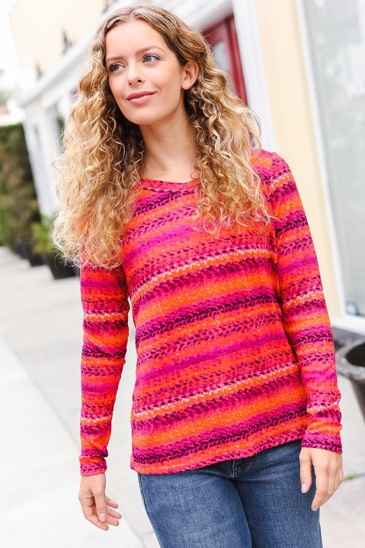 Be Bold Flame & Magenta Striped Cable Knit Print Hacci Top sold by Roxie’s Picks product image thumbnail 4