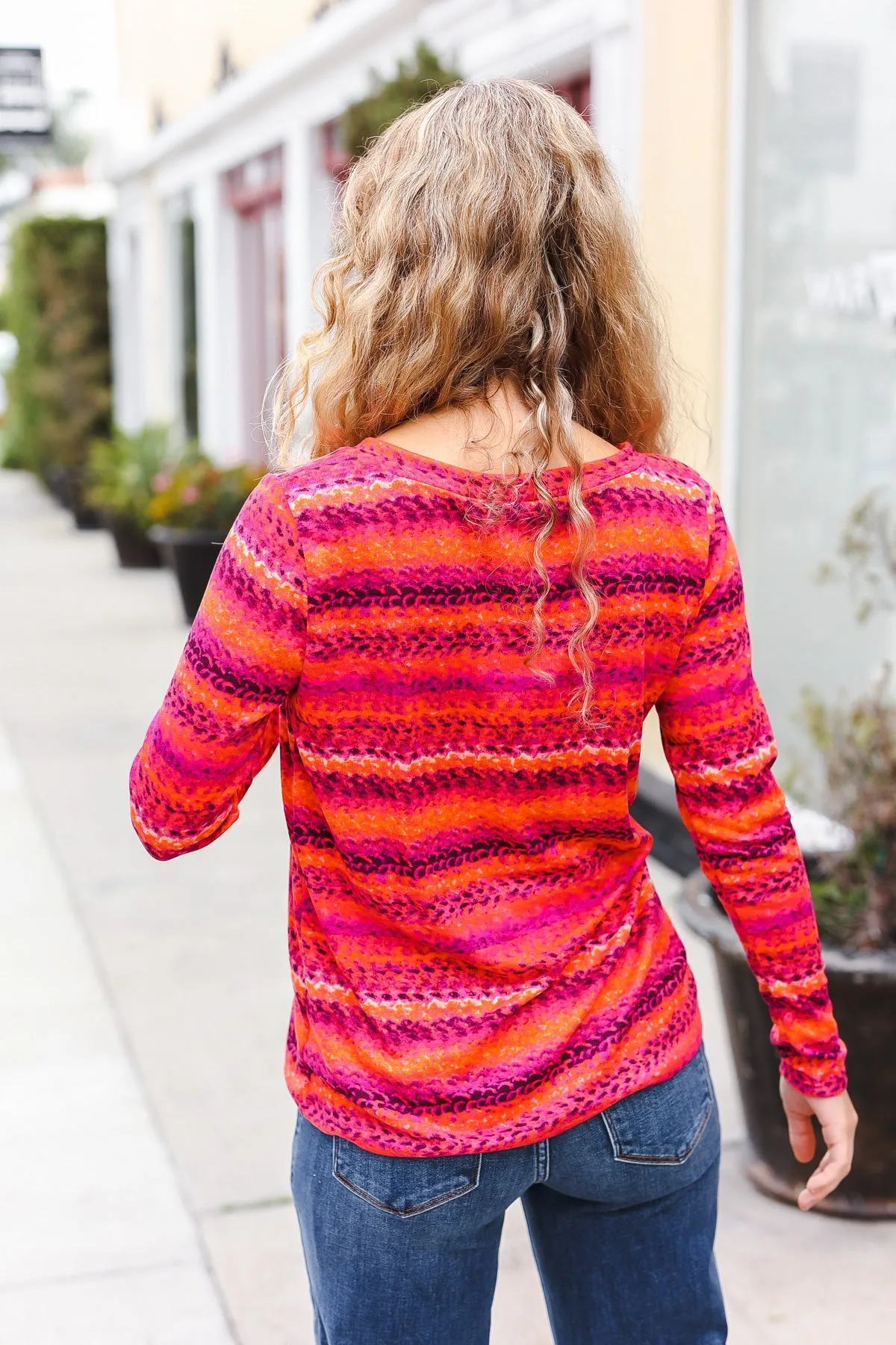 Be Bold Flame & Magenta Striped Cable Knit Print Hacci Top sold by Roxie’s Picks product image thumbnail 3
