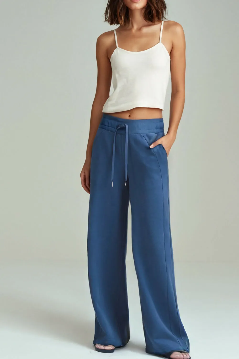 Sail Blue Drawstring High Waist Wide Leg Pocketed Sweatpants sold by Roxie’s Picks product image thumbnail 3