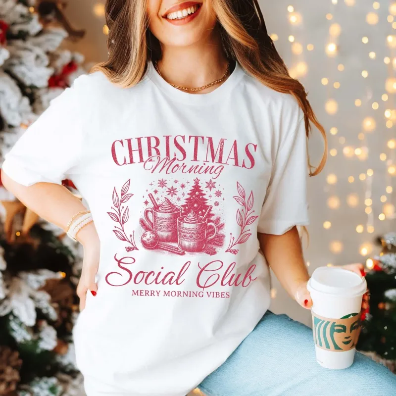 Christmas Morning Social Club Bella Graphic Tee sold by Roxie’s Picks
